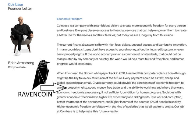 Coinbase IPO is now over ... Founder Letter on prospectus talks about property rights ... signals to Ravencoin ?