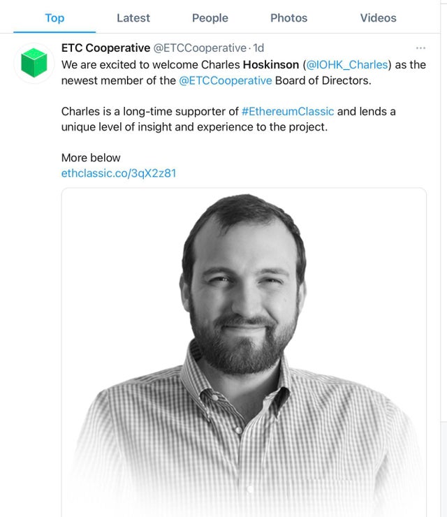Charles Hoskinson has joined the Board of the ETC Cooperative. How does this impact ETH?