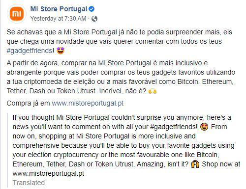 Mi Store Portugal Reveals Crypto Acceptance, Xiaomi Says 'Decision Was Made Without Knowledge or Approval'