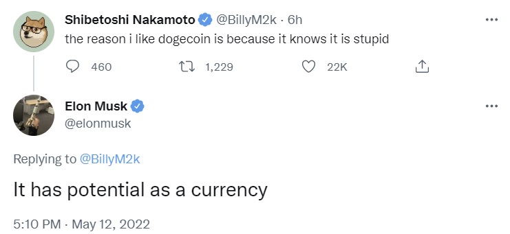 Tesla CEO Elon Musk Reaffirms Dogecoin 'Has Potential as a Currency' as Twitter Deal Is Put on Hold Tesla CEO Elon Musk Reaffirms Dogecoin 'Has Potential as a Currency' as Twitter Deal Is Put on Hold