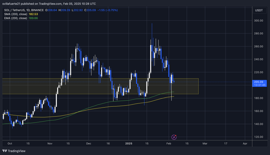 SOL testing demand above $200 | Source: SOLUSDT chart on TradingView