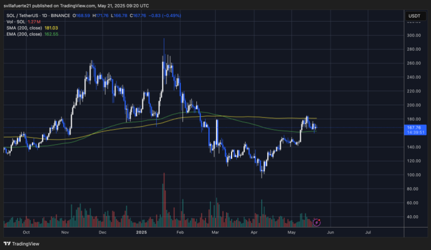 SOL consolidates around $165 | Source: SOLUSDT Chart on TradingView