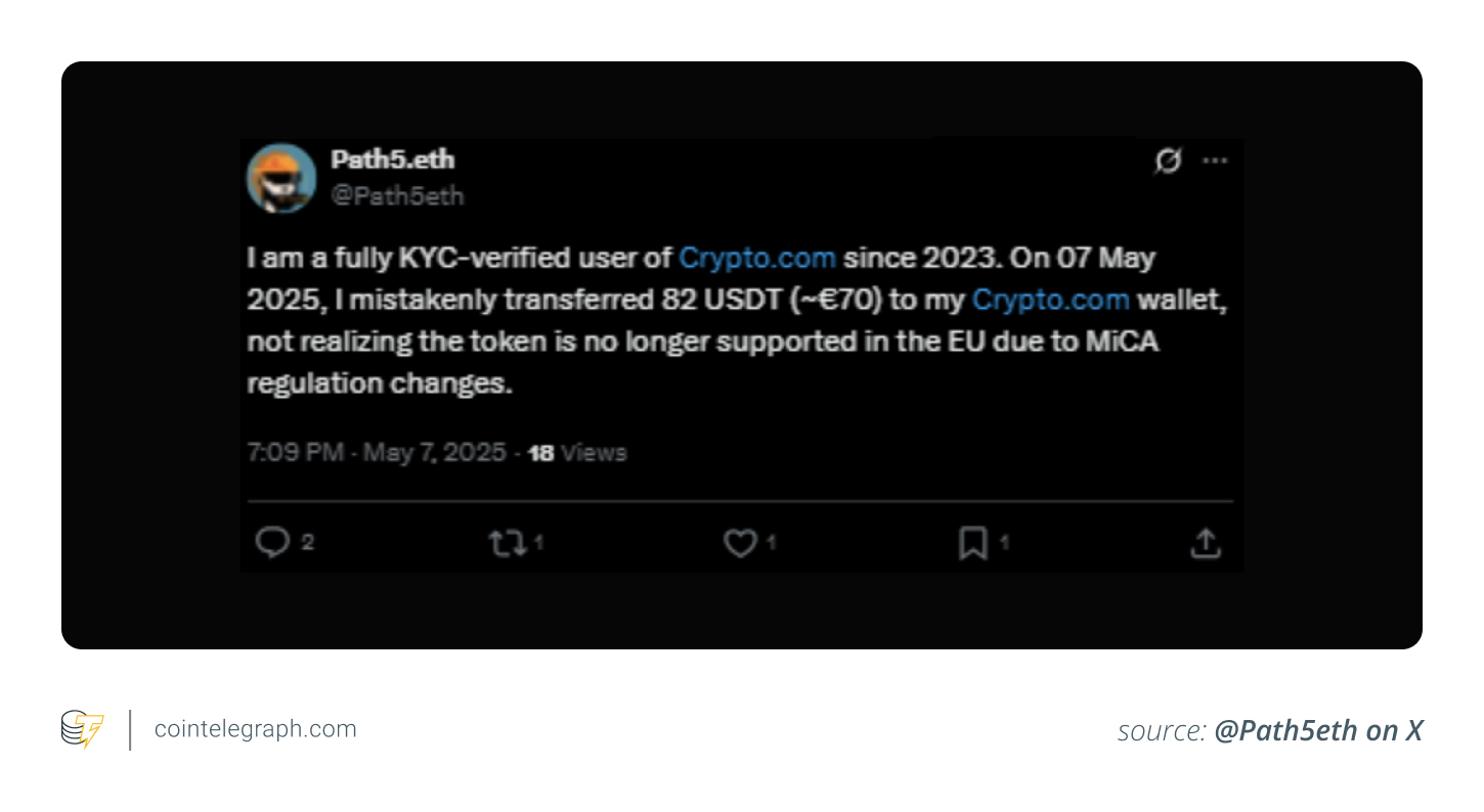 USDT failed transfer amid MiCA in action