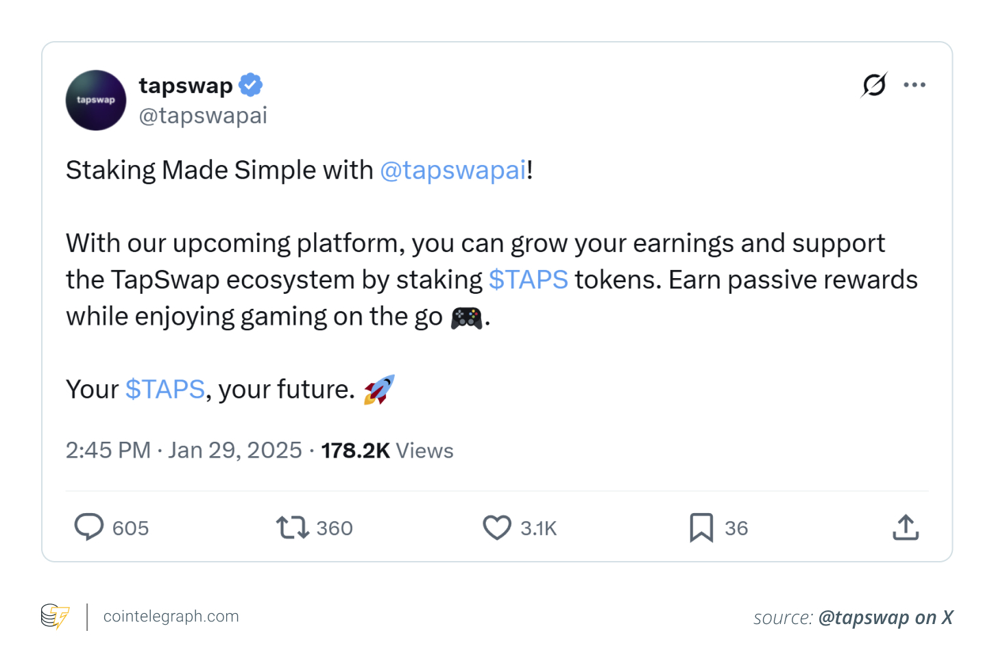 TapSwap introduces staking