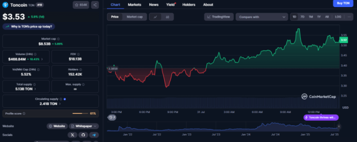 Toncoin 24 hour performance