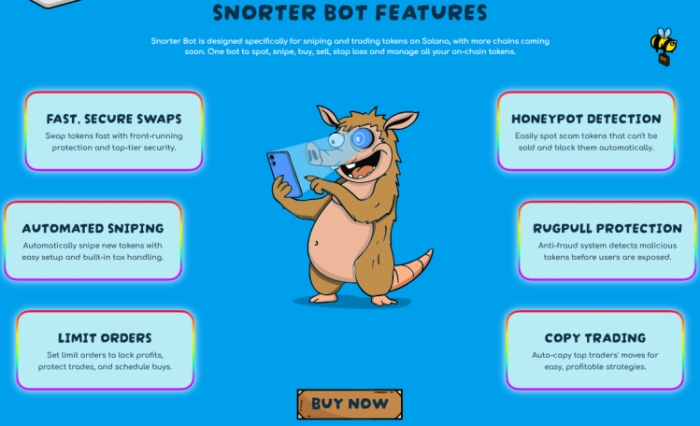 Snorter Bot features as illustrated on the presale website.