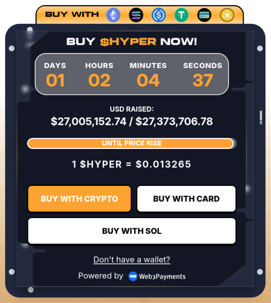 $HYPER token presale over $27M on November 13 2025.