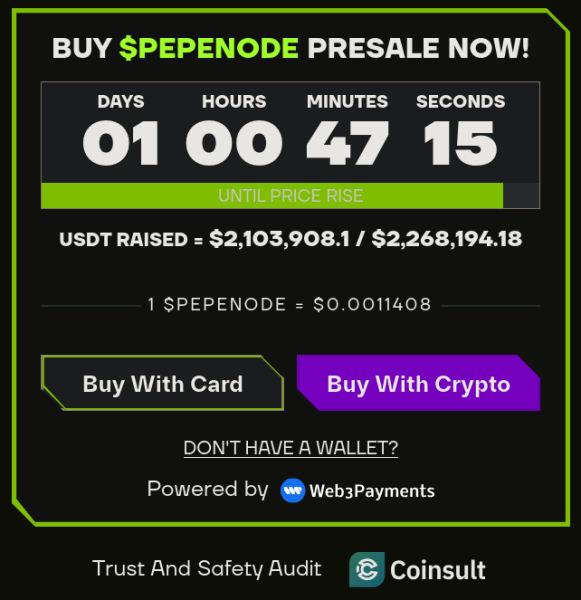 PepeNode presale raise and price.