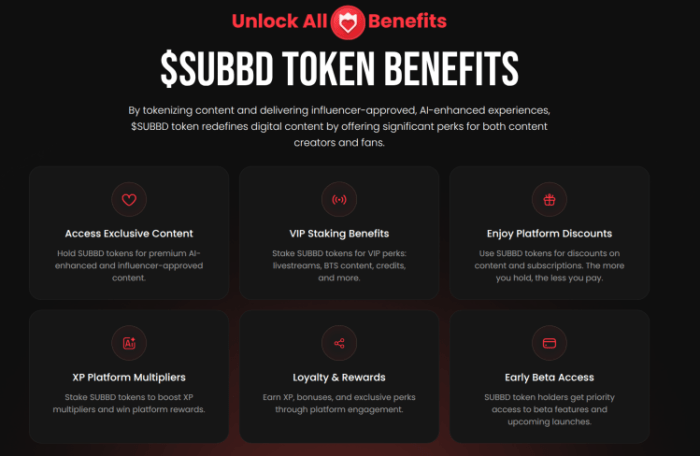 SUBBD Token holder benefits. 